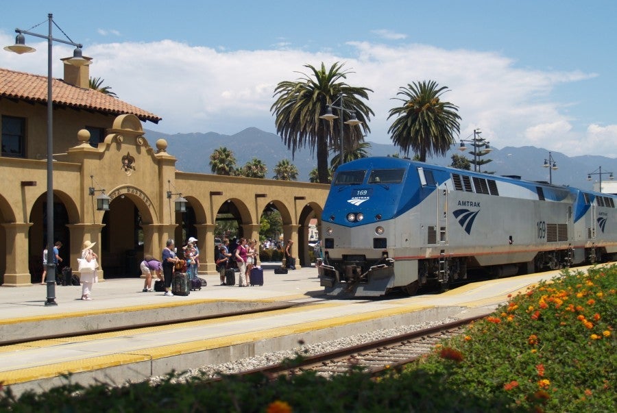 Amtrak's Pacific Surfliner pulls into Santa Barbara's train station