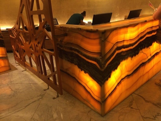 The glowing front desk is an alluring natural feature