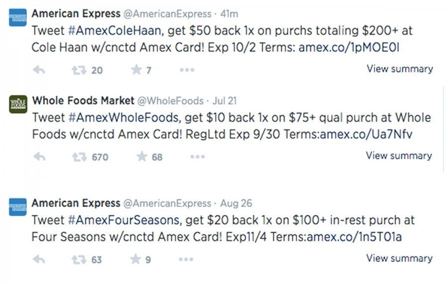 Examples of Amex Twitter sync offers