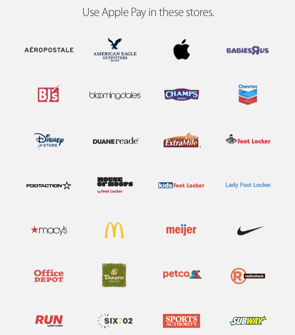 Here are some of the stores that currently offer Apple Pay.