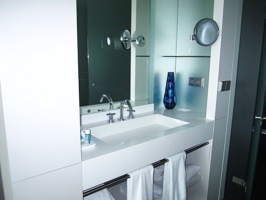 The sink and mirror area