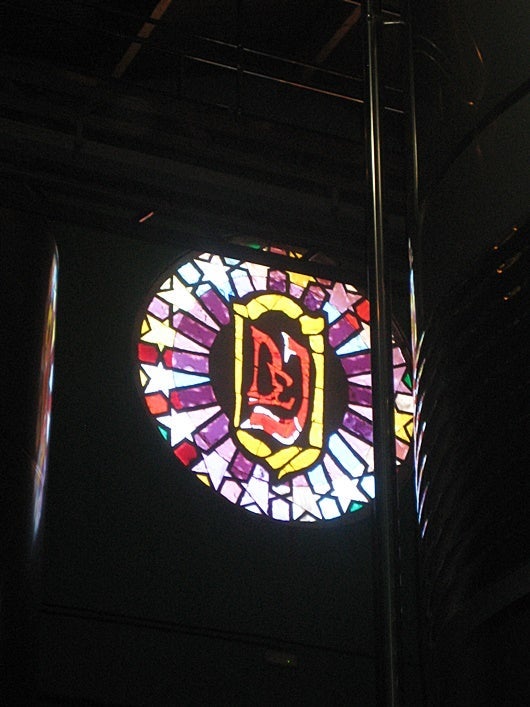 A stained glass, church like window at the Domeco D Jarauta winery. Photo by Lori Zaino.