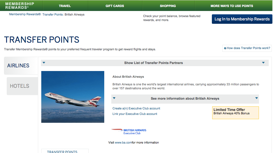 Amex is offering a 40% transfer bonus to British Airways through January 31 - so now is the time to maximize your points!