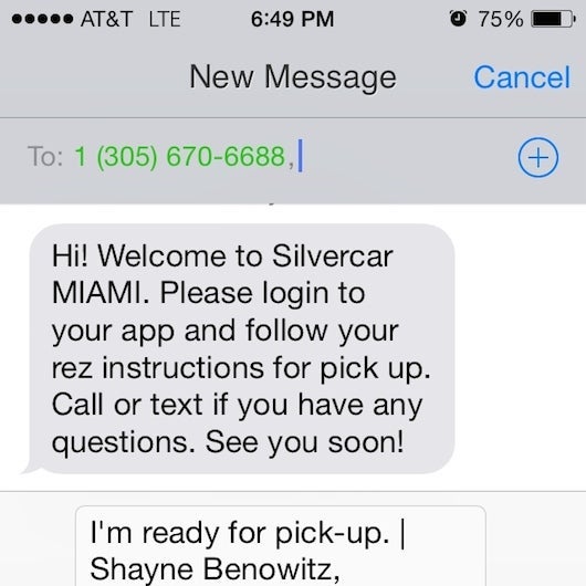 My welcome message from SilverCar upon arrival.