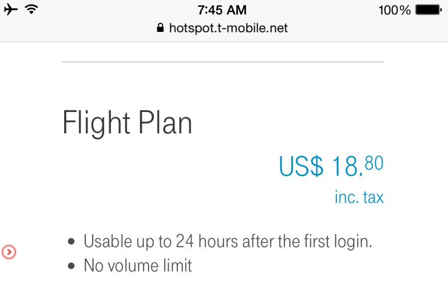 JAL's WiFi cost a reasonable $18.80 for the entire flight.
