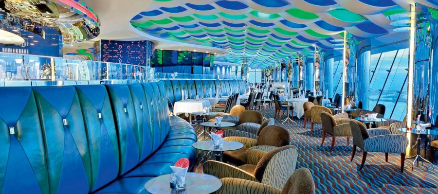 The kaleidoscopic dining room of Skyview at the Burj