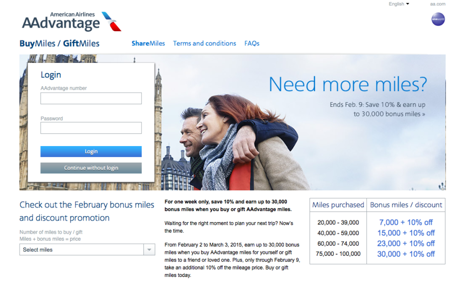 AA buy miles bonus discount