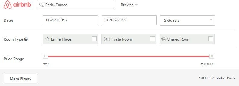 Make sure to check "Entire Place" if you want a private apartment or home. Click on "More FIlters" to narrow your search even further.