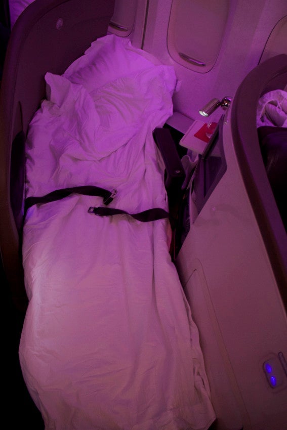 The full bed, with snuggly duvet.
