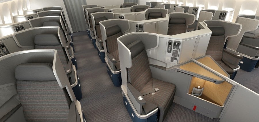 American's 777-300ER business-class seats are new and in the popular reverse-herringbone configuration.