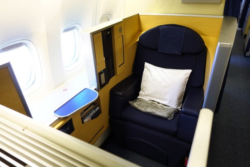 A first-class seat on ANA's 777-300ER.