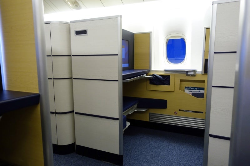 A first-class window seat on ANA's 777-300ER.