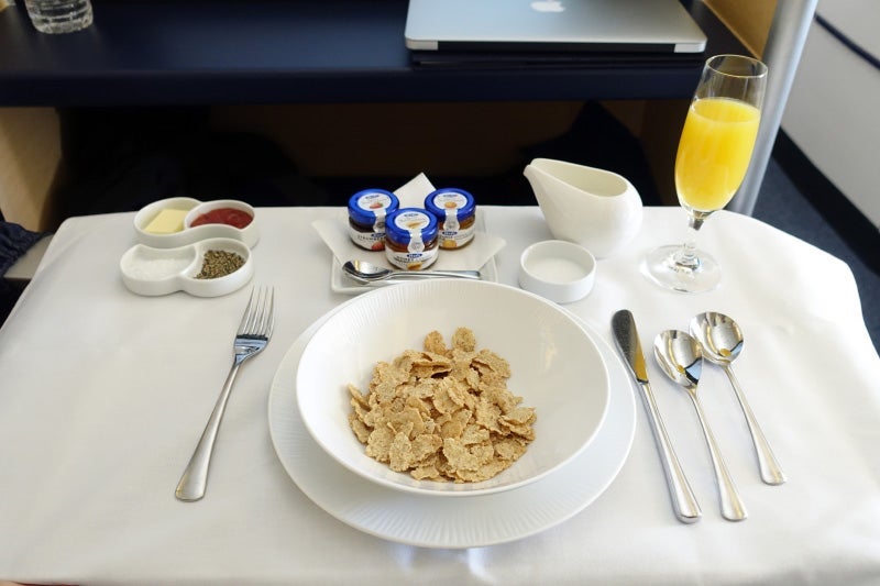 Corn flakes and jam in ANA first class.