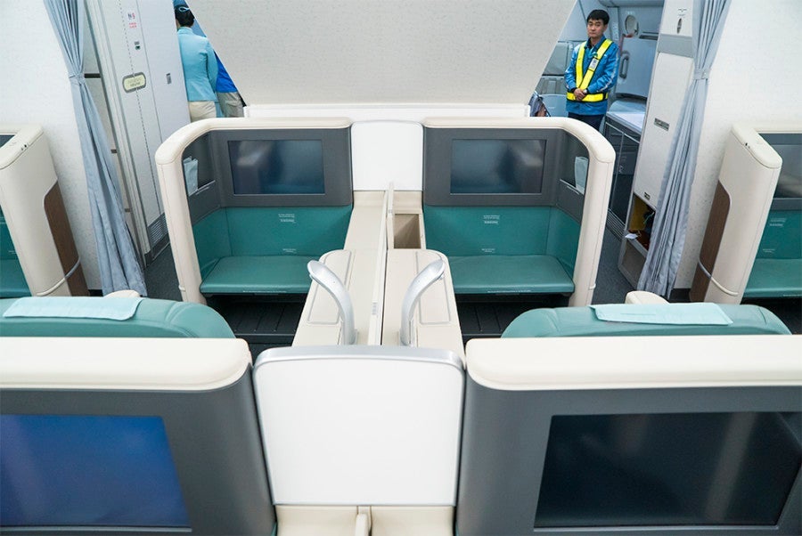 Looking over the seats at the IFE screens.