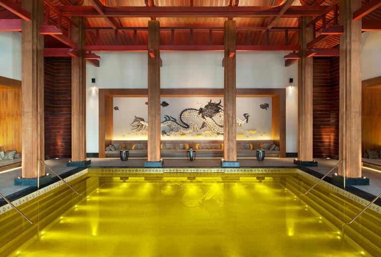 Take a relaxing dip in the Golden Energy Pool at the St. Regis Lhasa Resort.