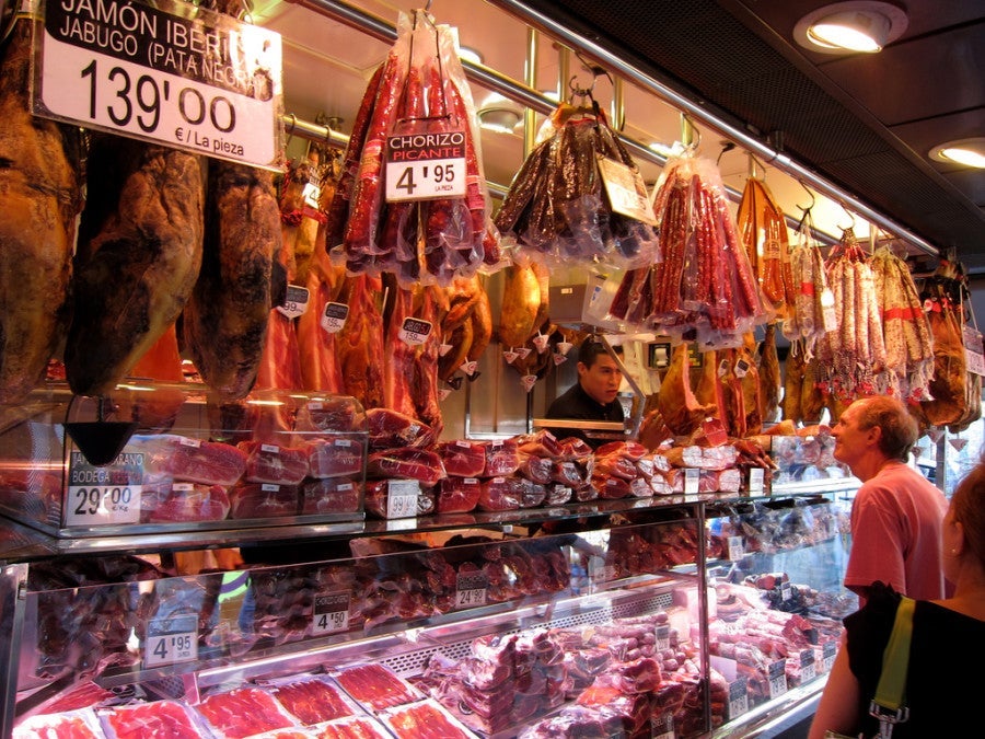 Food hall La Boqueria — and Barcelona itself — is famous for its fine selection of jamon (ham). Photo by Sean Munson / Flickr.