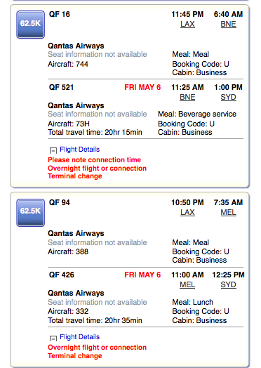 Business class awards are still few and far between, and you might have to go through Brisbane or Melbourne.