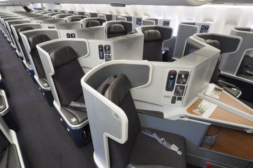 Business class on AA's 777-300ER. I was welcomed on board early after explaining that I hoped to photograph the cabin for a review.