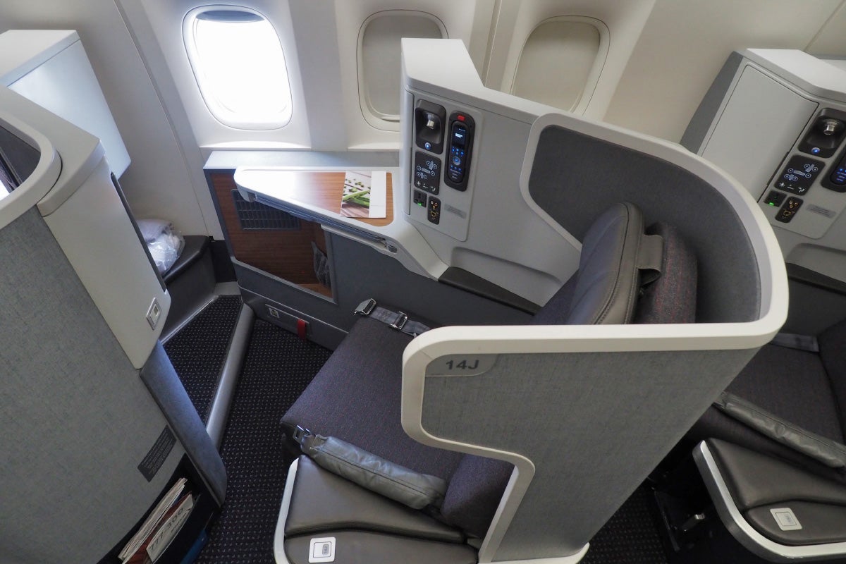 A window seat in AA's new 777-300ER business-class cabin.