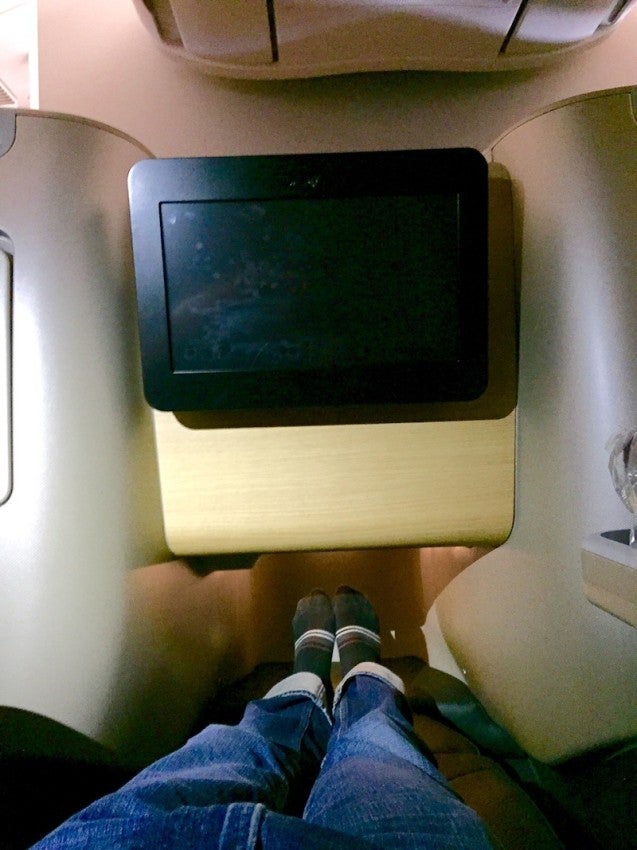 Stretching out in the recline position.