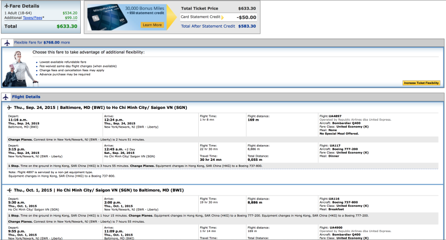 Baltimore to Ho Chi Minh City for $633 round-trip on United.