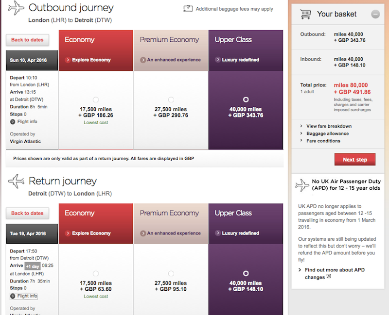 Virgin will charge you fewer miles but more in taxes and fees.