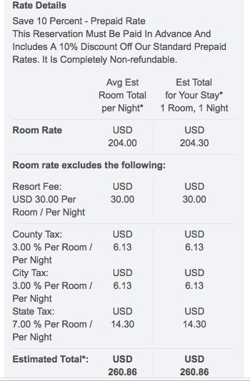 The breakdown of my rate at the Royal Palm.