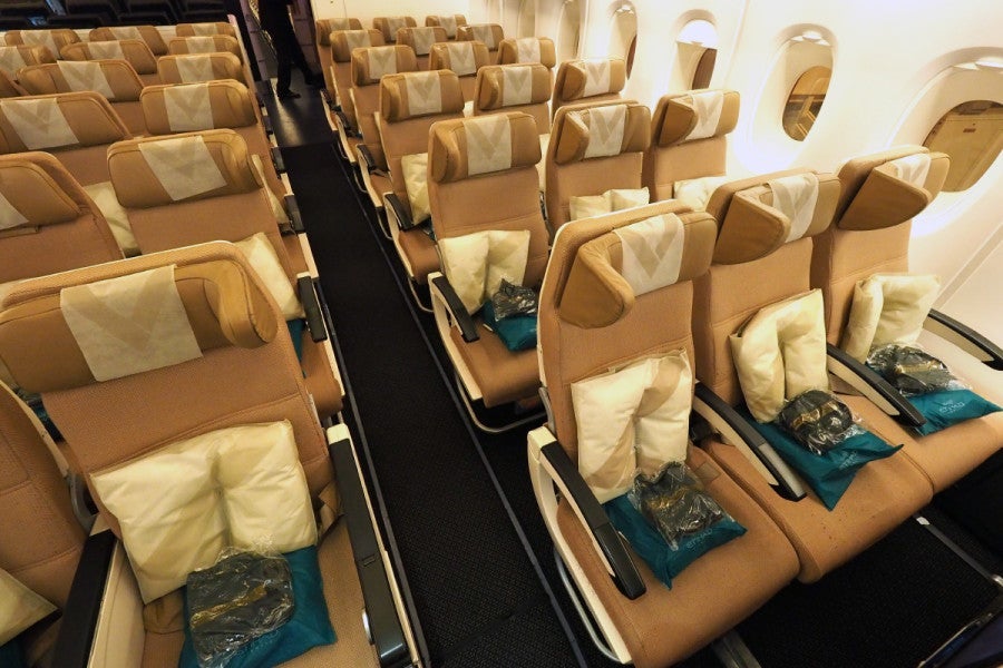 Etihad's economy seats include larger headrests and lumbar support.