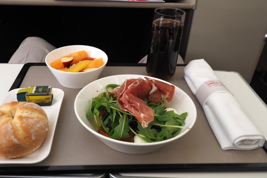 The pre-landing meal included a rocket salad with optional prosciutto.