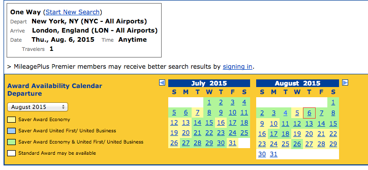 Even in peak summer travel season, almost every day in July and August have a saver seat available through United.