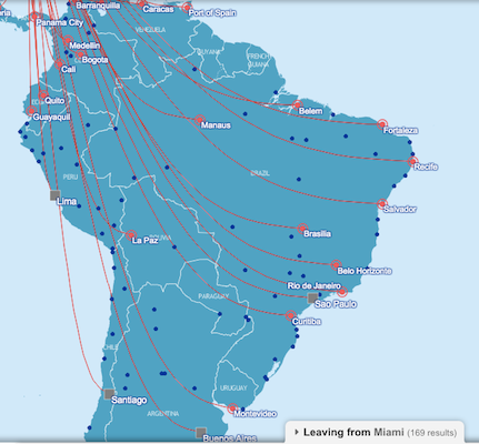 South American destinations served nonstop on the OneWorld Alliance.