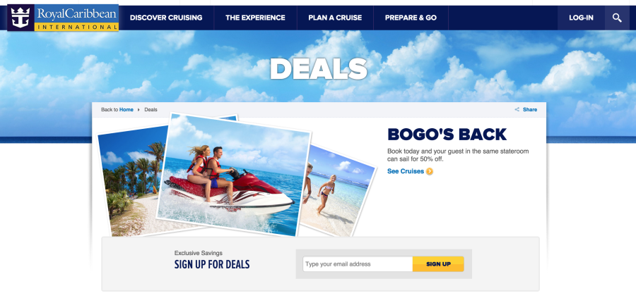 Sign up for e-mail newsletters from preferred cruise ships to get word of upcoming deals and promotions.