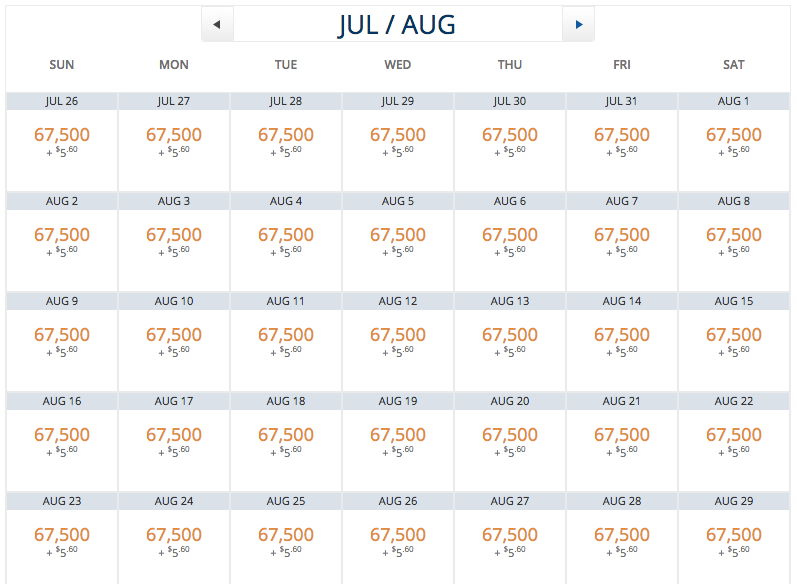 Delta One is available essentially every day on the bookable schedule for 67,500 miles each way.