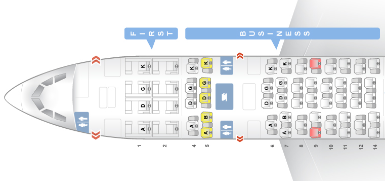 Located behind first class, the A330 business-class cabin consists of 45 seats in 10 rows.
