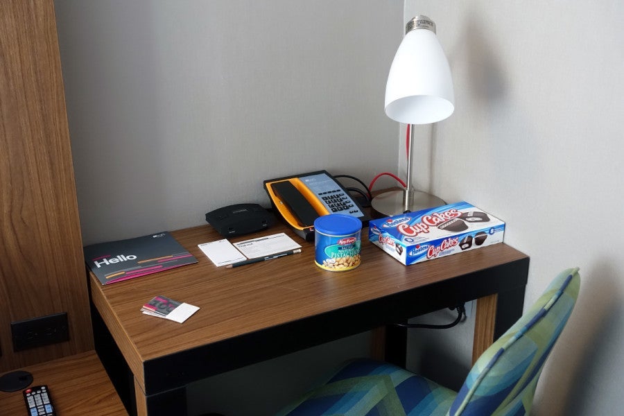 The desk included a power station with USB ports for charging gadgets.