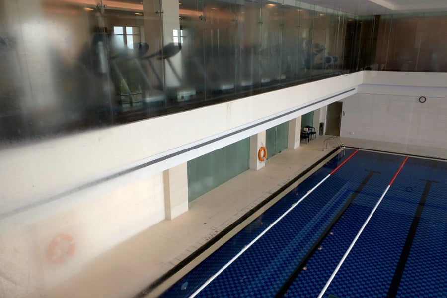 There's a huge, empty pool.