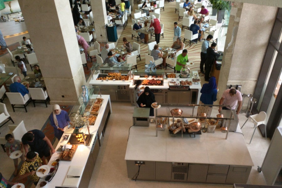 Breakfast was very crowded over the weekend.