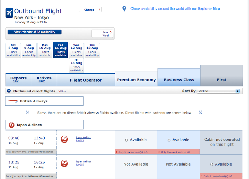 Like with Cathay, search for JAL awards using Qantas' or BA's sites.