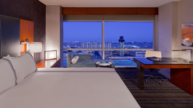 Glimpse the runway from your bed at the Grand Hyatt DFW. Photo courtesy of the hotel.