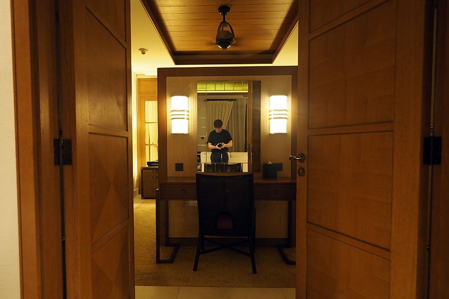 The Ocean Suite features a large vanity in the bedroom.
