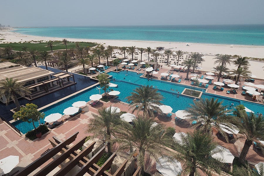 The hotel boasts a large, beach-front pool.