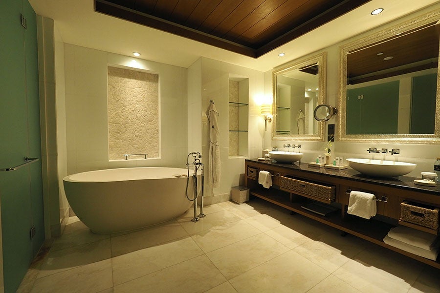 The master bathroom is incredibly spacious.