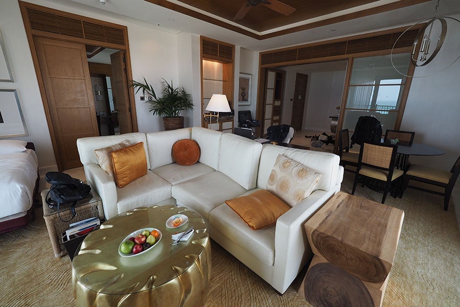 The living room is great for lounging around and taking in the ocean view.