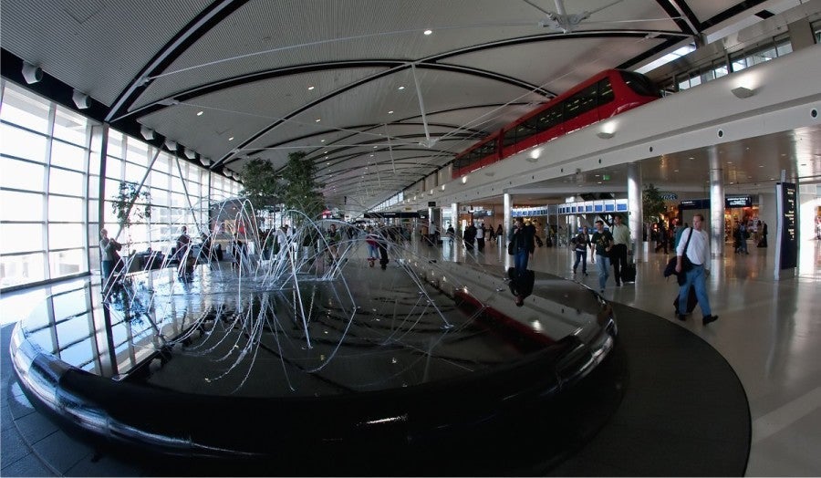The "Water Feature" art installation is the cenetrpiece of DTW's McNamara Terminal. Photo courtesy of dtw.natca.org.