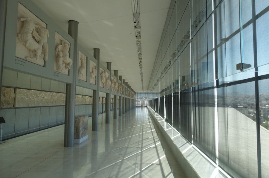 The beautifully designed and blessedly cool halls of the Acropolis Museum.