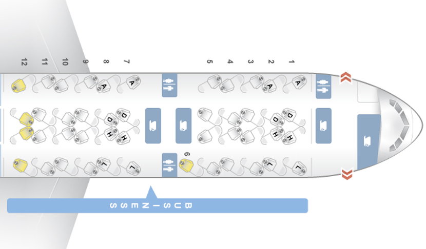 A view of the cabin from SeatGuru - though beware, it has the seat orientations wrong!