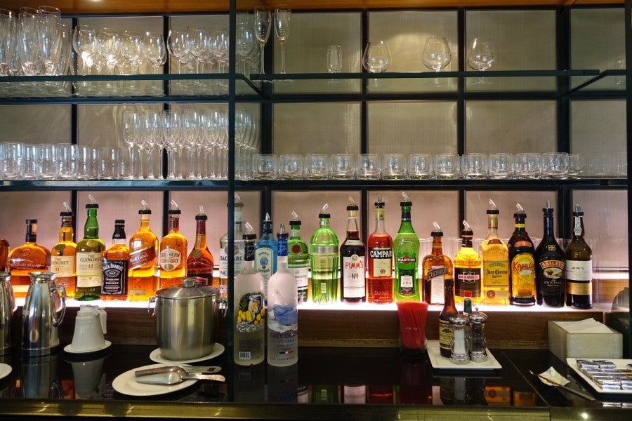 BA first-class lounge liquor.