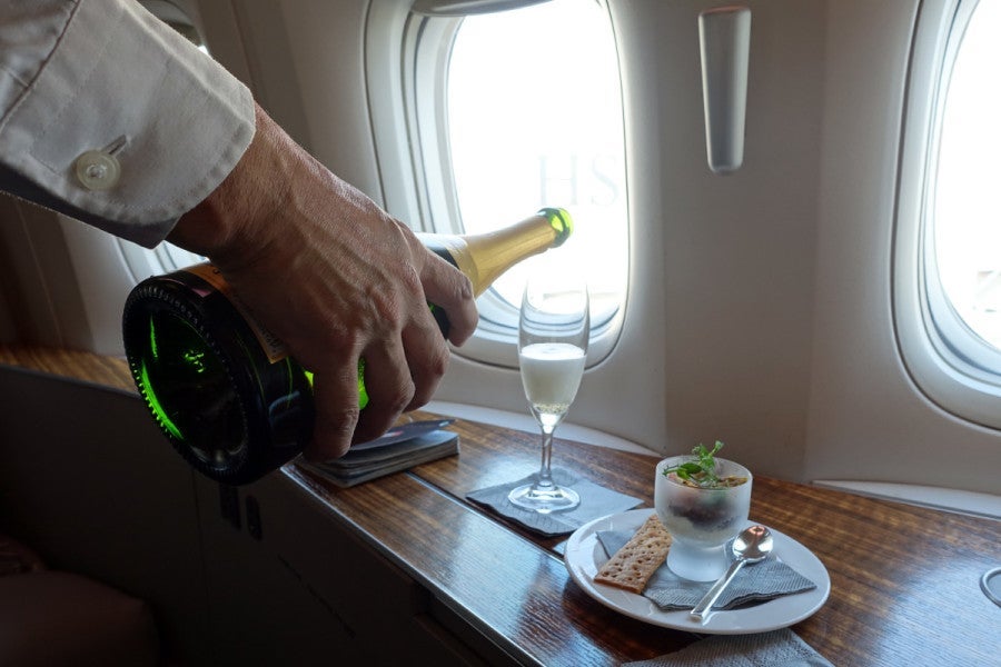Cathay Pacific serves Krug Champagne, even on the ground in the US.