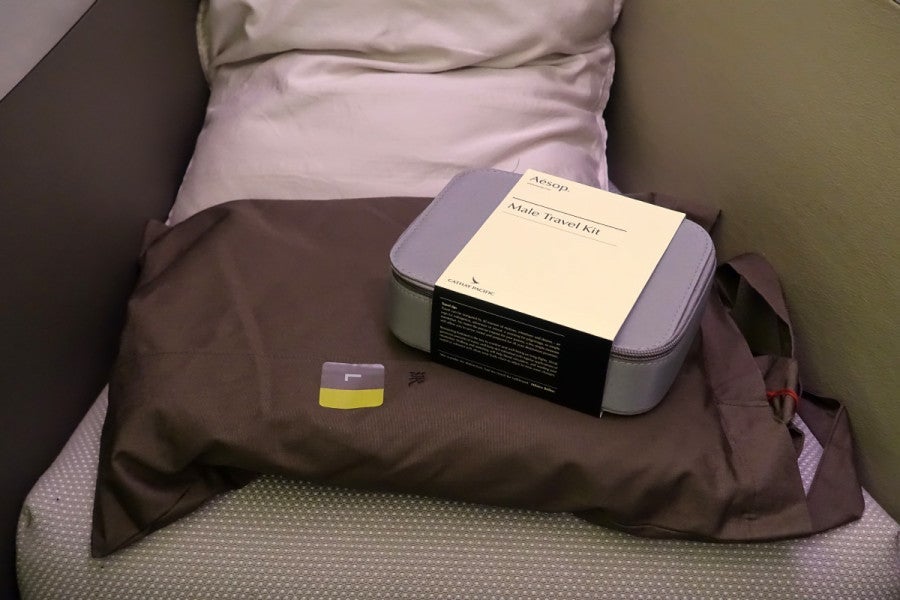 Each passenger receives pajamas and an amenity kit.
