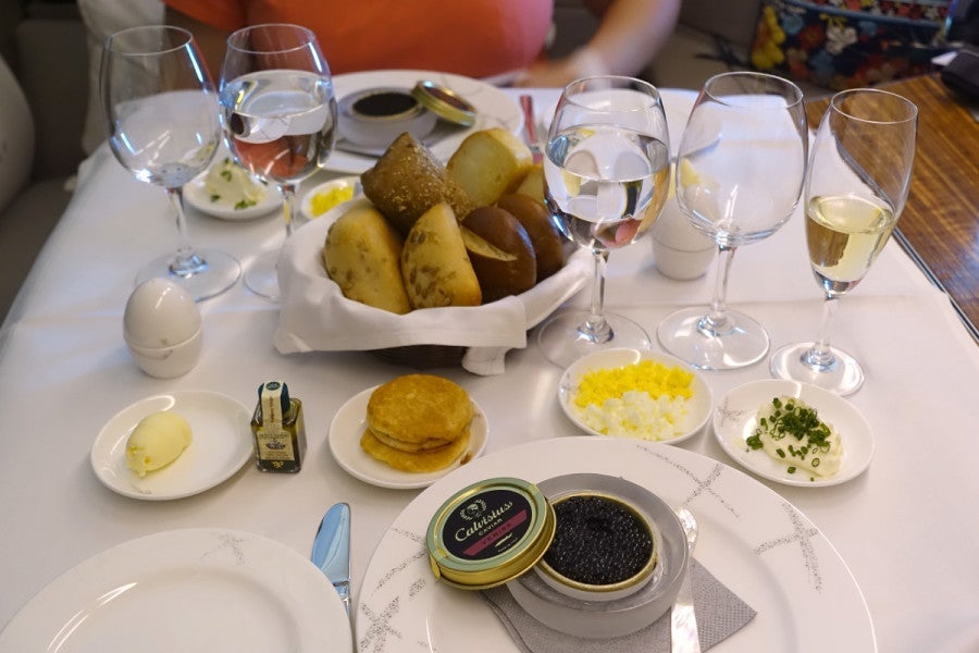 Caviar service on Cathay Pacific.
